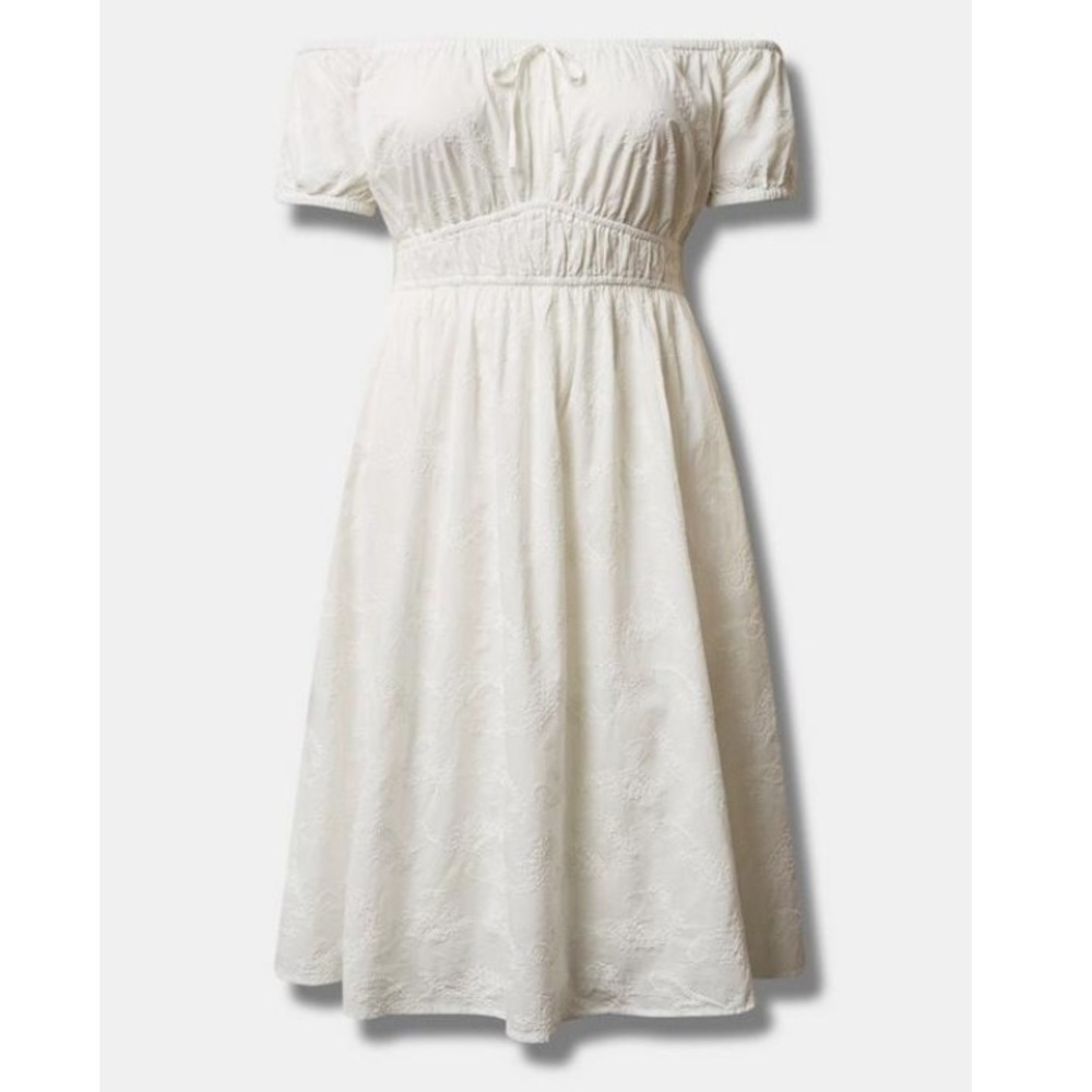 TORRID NWT MIDI EMBROIDERED VOILE OFF SHOULDER DRESS